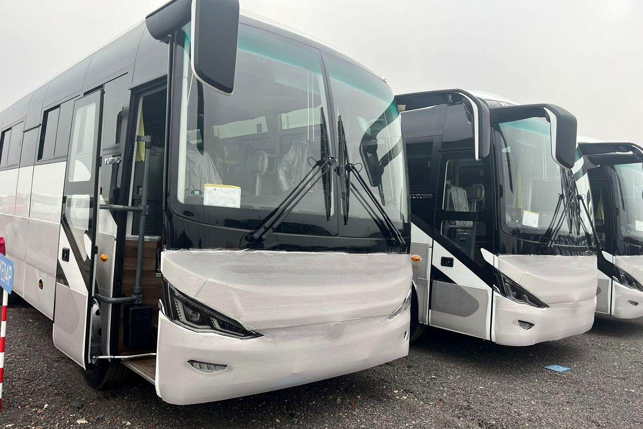 Yutong coaches staged for customs clearance and fleet import at Tema